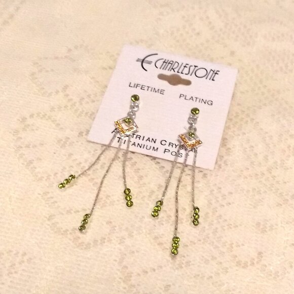 NEW Silver Plated Yellow & Green Crystal Long Drop Dangle Earrings Jewelry Gifts - Picture 3 of 5